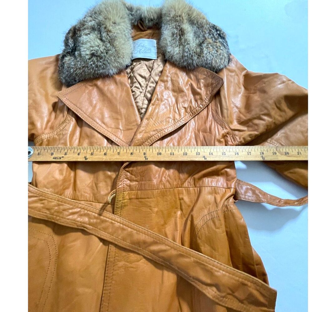 Vintage SAKS 5th Ave LEATHER Women's JACKET Coat Size 12 Fur Tailored Belted - Picture 16 of 16